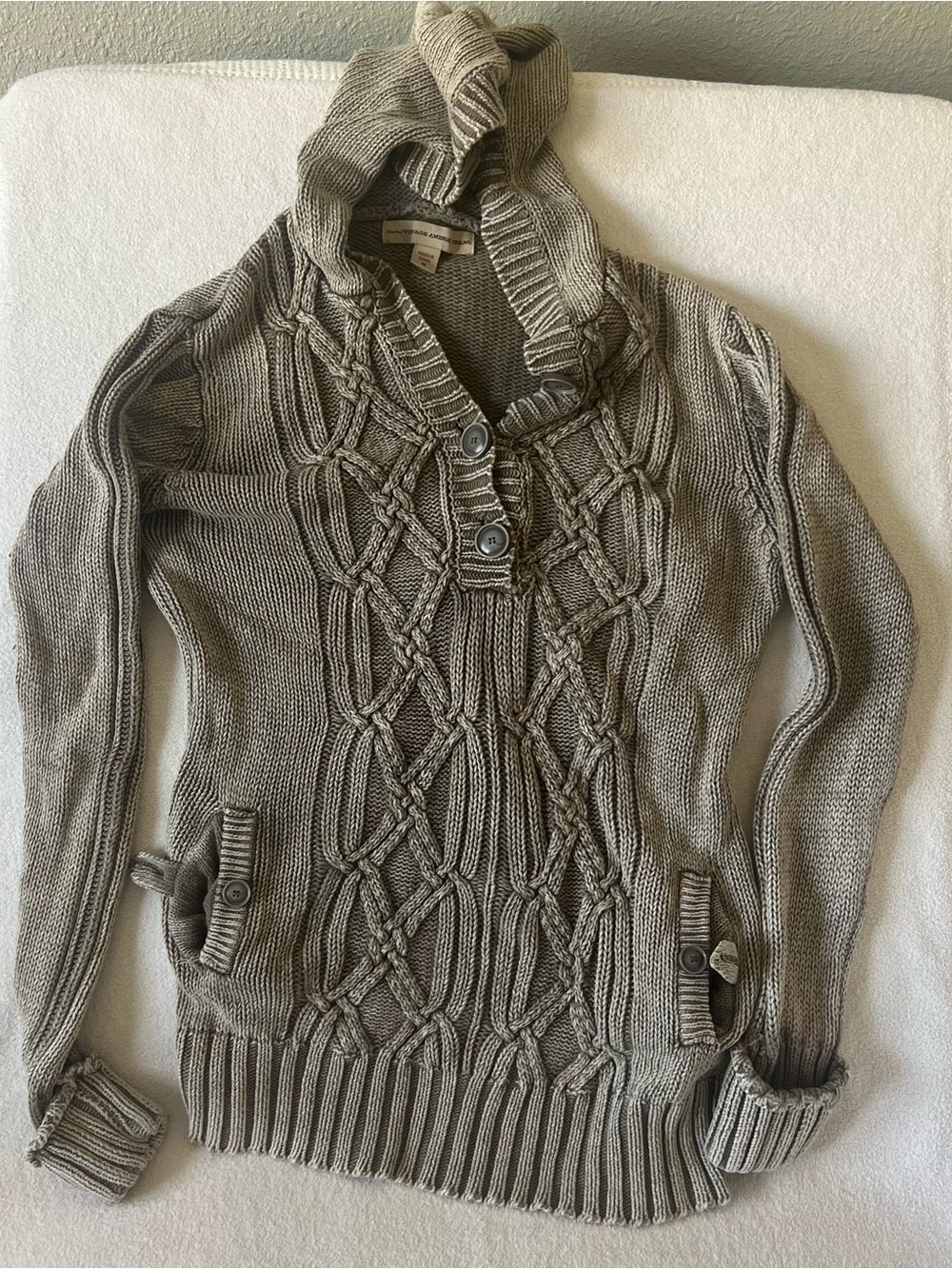 Nine west America vintage jeans Women’s Cable Knit Hooded Sweater - Deep Taupe